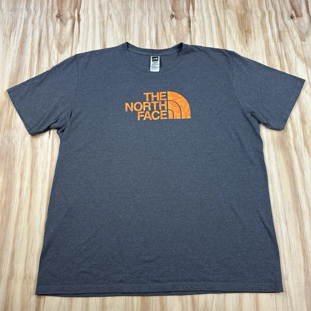 Vintage Y2K The North Face T Shirt 2XL Gray Mens Orange Big Logo Spellout Tee